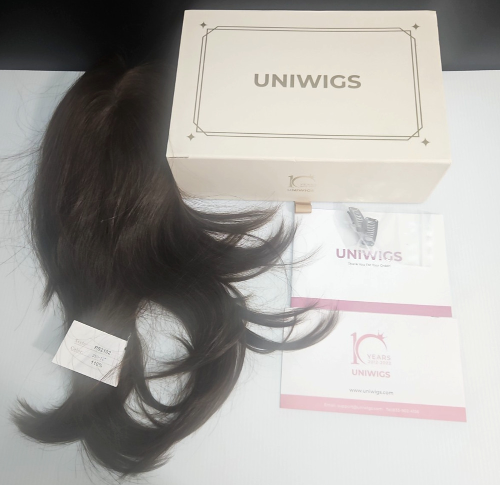 UniWigs Aura PS2102 Remy Human Hair Topper 12" 210 Truffle Brown 110% NEW